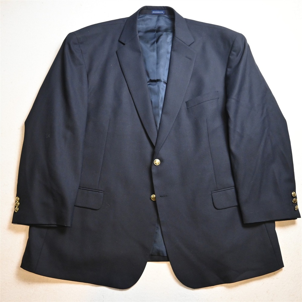 Stafford 52R Navy Blue Wool Gold Button Hopsack Mens Blazer Jacket Sport Coat